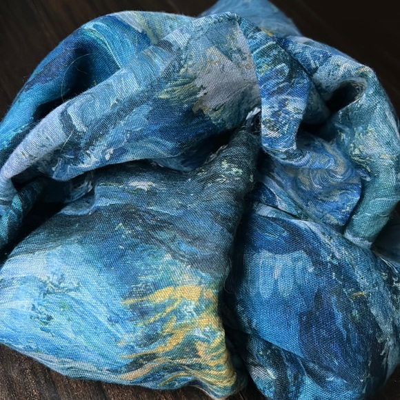 VTG Scarf Museum of Fine Arts Boston, Van Gogh Art Print, blue tones - Picture 4 of 14
